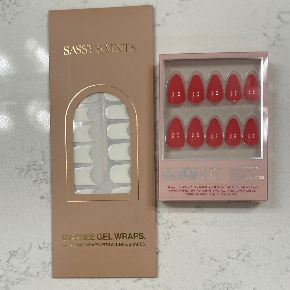 NWT Sassy Saints UV-Free Gel Nail Wraps and Glametic Red Nails